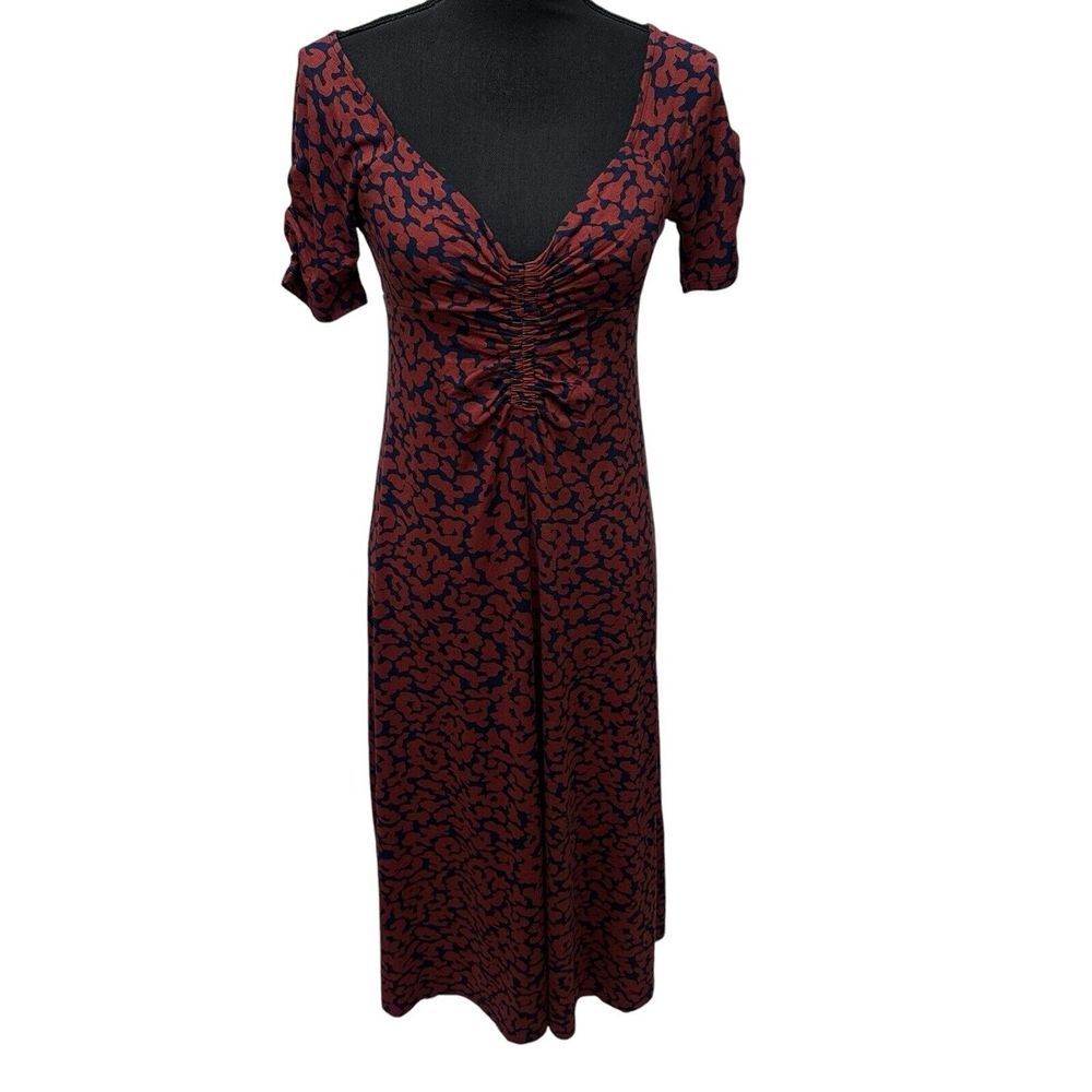 Boden Ruched Front Jersey Knit Midi Dress Spiced Apple Abstract Camo US Size 2P‎